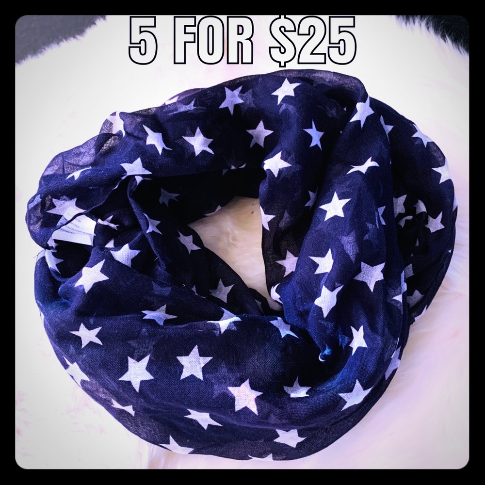 Navy and White Star Print Infinity Scarf
